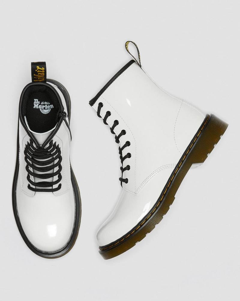 White Kids' Dr Martens Youth 1460 Patent Leather Lace Up Boots | CA 711RVD